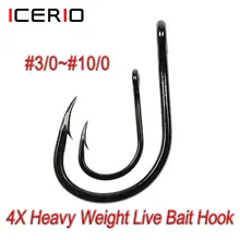 ICERIO #3/0~#10/0 Saltwater Heavy Weight Live Bait Hook 4X Heavy Wire Heavy Duty Single Jig Hook For Sea Fishing Big Game Fish