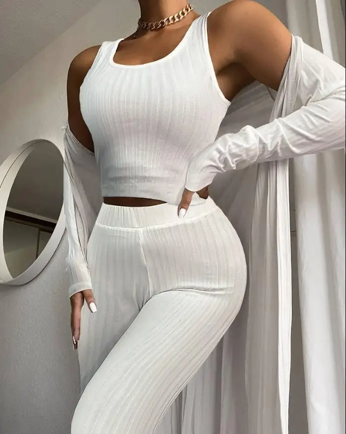 3 Piece Sets Womens Outfits U-Neck Tank Top Long Sleeve Coats & High Waist Pants Set With Cardigan Suit Set Autumn Outwear
3 Piece Sets Womens Outfits U-Neck Tank Top Long Sleeve Coats & High Waist Pants Set With Cardigan Suit Set Autumn Outwear