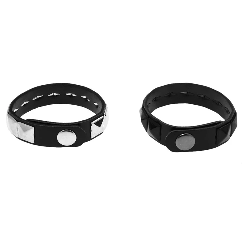 

6Pcs White Rivet + Black Rivet Punk Pyramid Studded Artificial Leather Bracelet Wristband