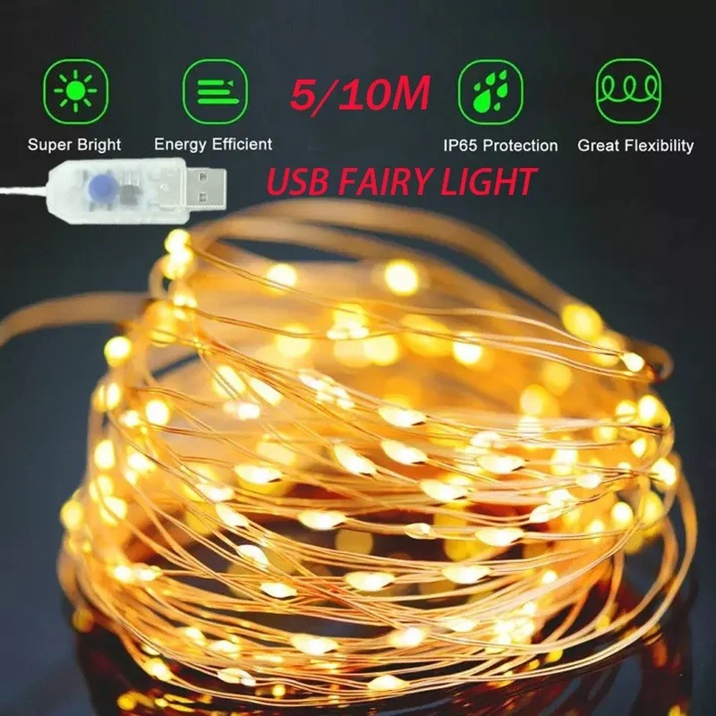 5/10M USB 8 Mode Fairy Lights Copper Wire LED String Lights for Christmas Wedding Ramadan New Year Garland Decoration
5/10M USB 8 Mode Fairy Lights Copper Wire LED String Lights for Christmas Wedding Ramadan New Year Garland Decoration