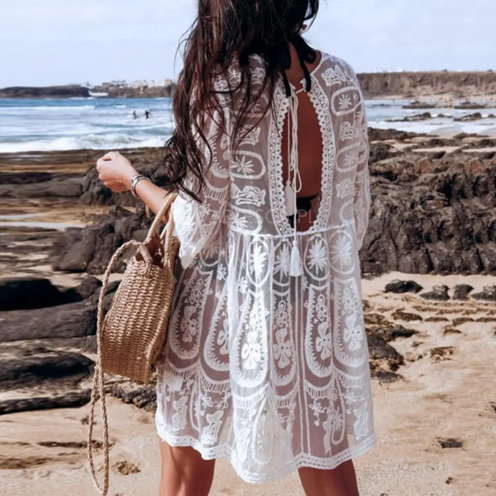Women Sunscreen Dress O-Neck Half Sleeve Flowy Hem Women Cover Up See-through Women Beach Dress Lady Bikini Cover Up Beachwear
Women Sunscreen Dress O-Neck Half Sleeve Flowy Hem Women Cover Up See-through Women Beach Dress Lady Bikini Cover Up Beachwear