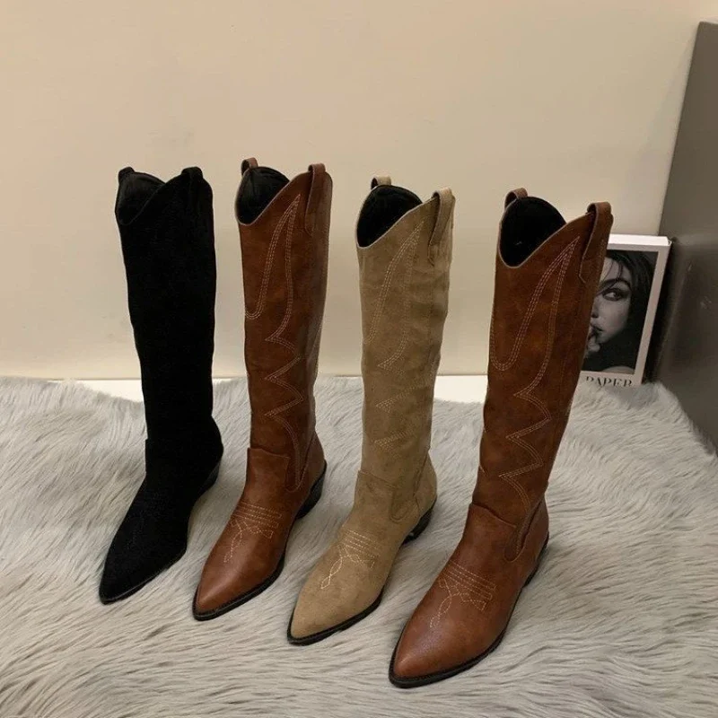 Women's Fashion Western Cowboy Boots Women High Knee Knight Boots Retro Pointed Toe Long Boots Female 2024 new Autumn Winter
Women's Fashion Western Cowboy Boots Women High Knee Knight Boots Retro Pointed Toe Long Boots Female 2024 new Autumn Winter