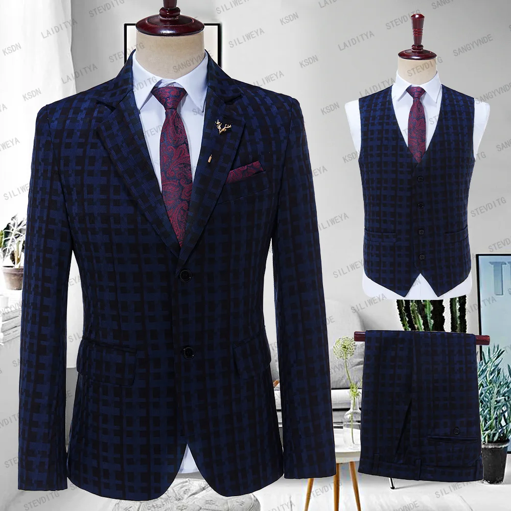 2023 New Men's Fashion Boutique Lattice Business Casual Suit Stage Groom Wedding Dress Performance Costume Blazer Vest Pants
2023 New Men's Fashion Boutique Lattice Business Casual Suit Stage Groom Wedding Dress Performance Costume Blazer Vest Pants