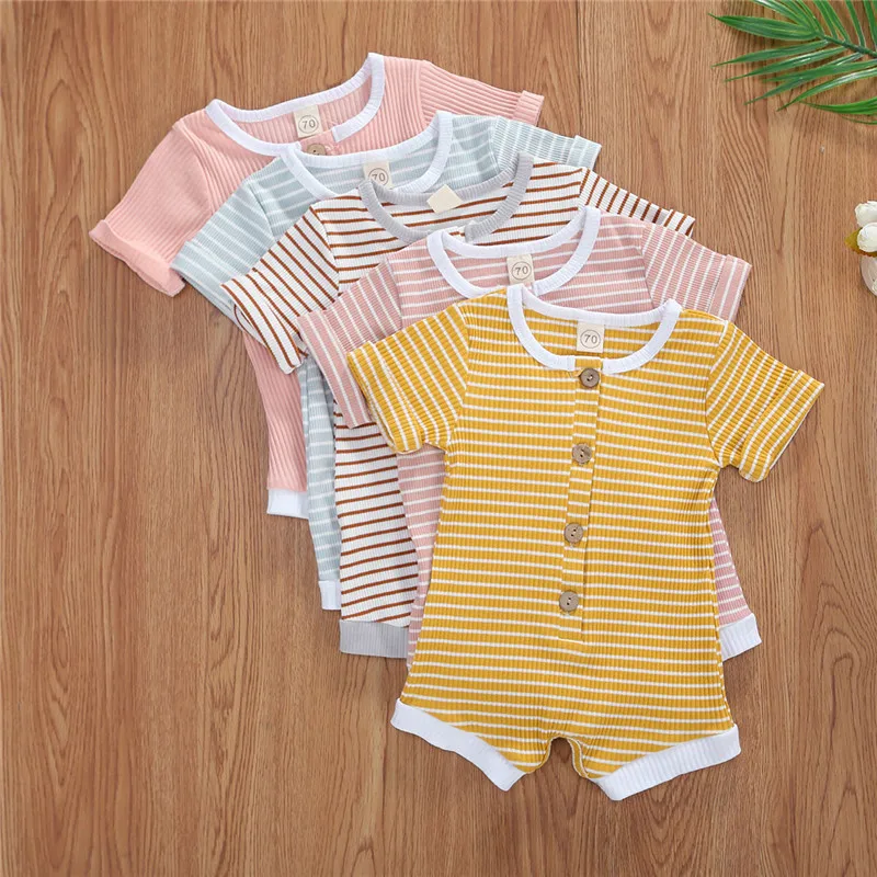 Newborn Baby Clothes Ribbed Striped Romper Short Sleeve O-neck Button Up Short Jumpsuit Baby Girl Boy Summer Clothes
Newborn Baby Clothes Ribbed Striped Romper Short Sleeve O-neck Button Up Short Jumpsuit Baby Girl Boy Summer Clothes