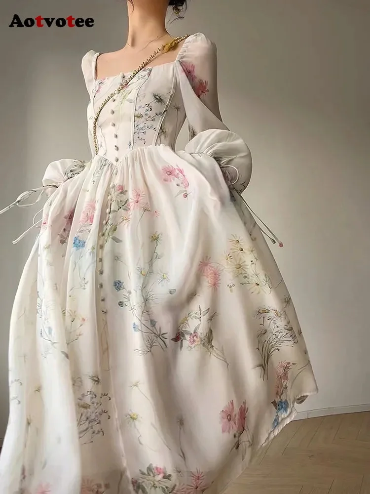 Aotvotee French Printed Dress Retro Square Neckline Spring Summer Long Sleeve Women's Elegant and Sweet Midi Dress
Aotvotee French Printed Dress Retro Square Neckline Spring Summer Long Sleeve Women's Elegant and Sweet Midi Dress