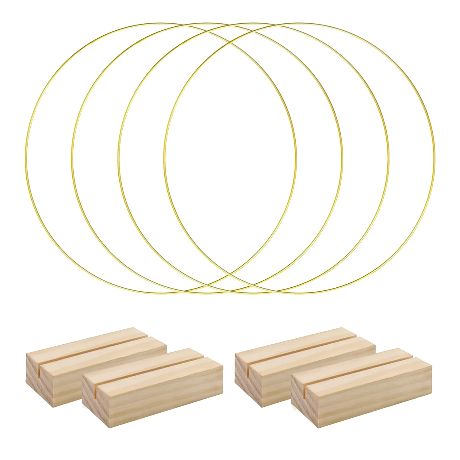 4 PCS 12 Inch Metal Floral Hoop Centerpiece for Table, Metal Wreath Ring with 4 PCS Wood Place Card Holders for DIY
4 PCS 12 Inch Metal Floral Hoop Centerpiece for Table, Metal Wreath Ring with 4 PCS Wood Place Card Holders for DIY
