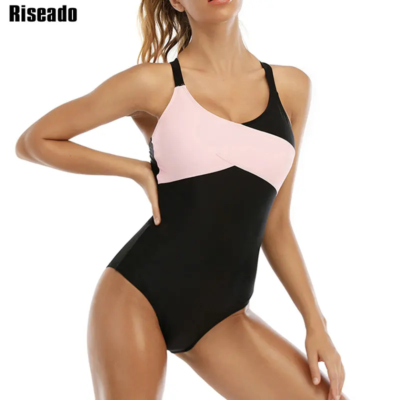 

Riseado Colorblock Swimsuit One Piece Women's Swimwear 2022 New Sexy Crisscross Bodysuit Women Scoop Neck Bathing Suit Beachwear