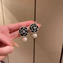 Vintage Camellia Pearl earrings for women 2022 luxury quality woman jewelry earring pendant