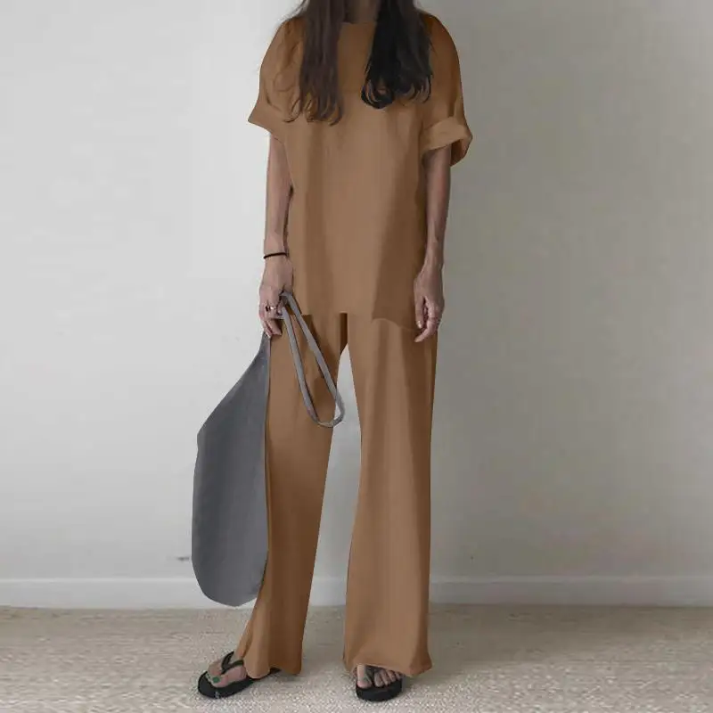 Women Elegant O Neck Top Pullover + Straight Pants Set 2022 Summer Short Sleeve Retro Outfits Spring Solid Cotton Two-piece Suit
Women Elegant O Neck Top Pullover + Straight Pants Set 2022 Summer Short Sleeve Retro Outfits Spring Solid Cotton Two-piece Suit