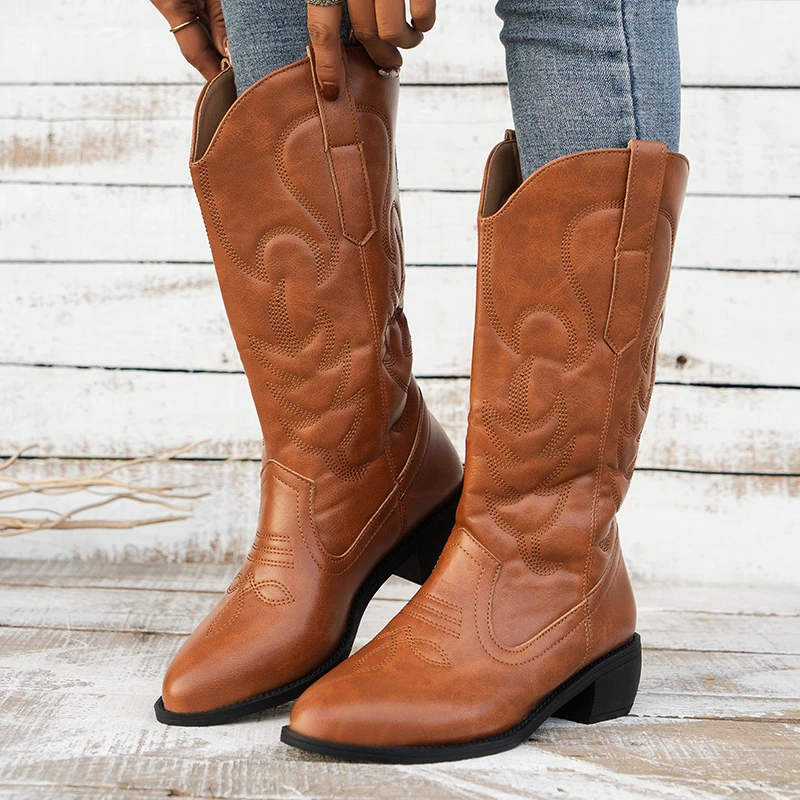 Женские ковбойские ботинки до середины икры, коричневые ковбойские ботинки без застежек с вышивкой и острым носком, до середины икры, для ос...
Женские ковбойские ботинки до середины икры, коричневые ковбойские ботинки без застежек с вышивкой и острым носком, до середины икры, для ос...