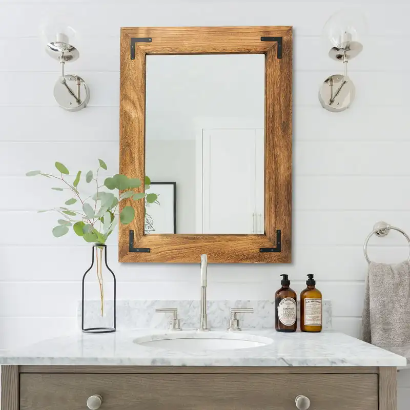 Luxurious Decorative Wooden Framed Wall Mirror, Brown Farmhouse Home Wall Decor Rectangle Hanging Mirror for Living Room or Bath
Luxurious Decorative Wooden Framed Wall Mirror, Brown Farmhouse Home Wall Decor Rectangle Hanging Mirror for Living Room or Bath
