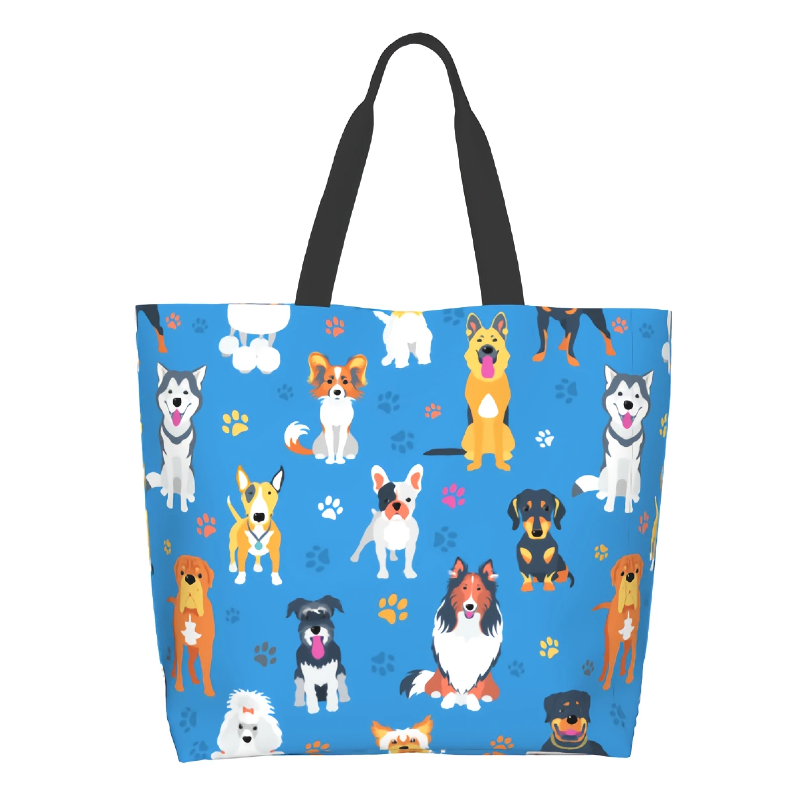 

Забавная сумка для покупок с милыми собаками, многоразовая мультяшная Сумка-тоут с собакой, голубая сумка через плечо, повседневная легкая ...
