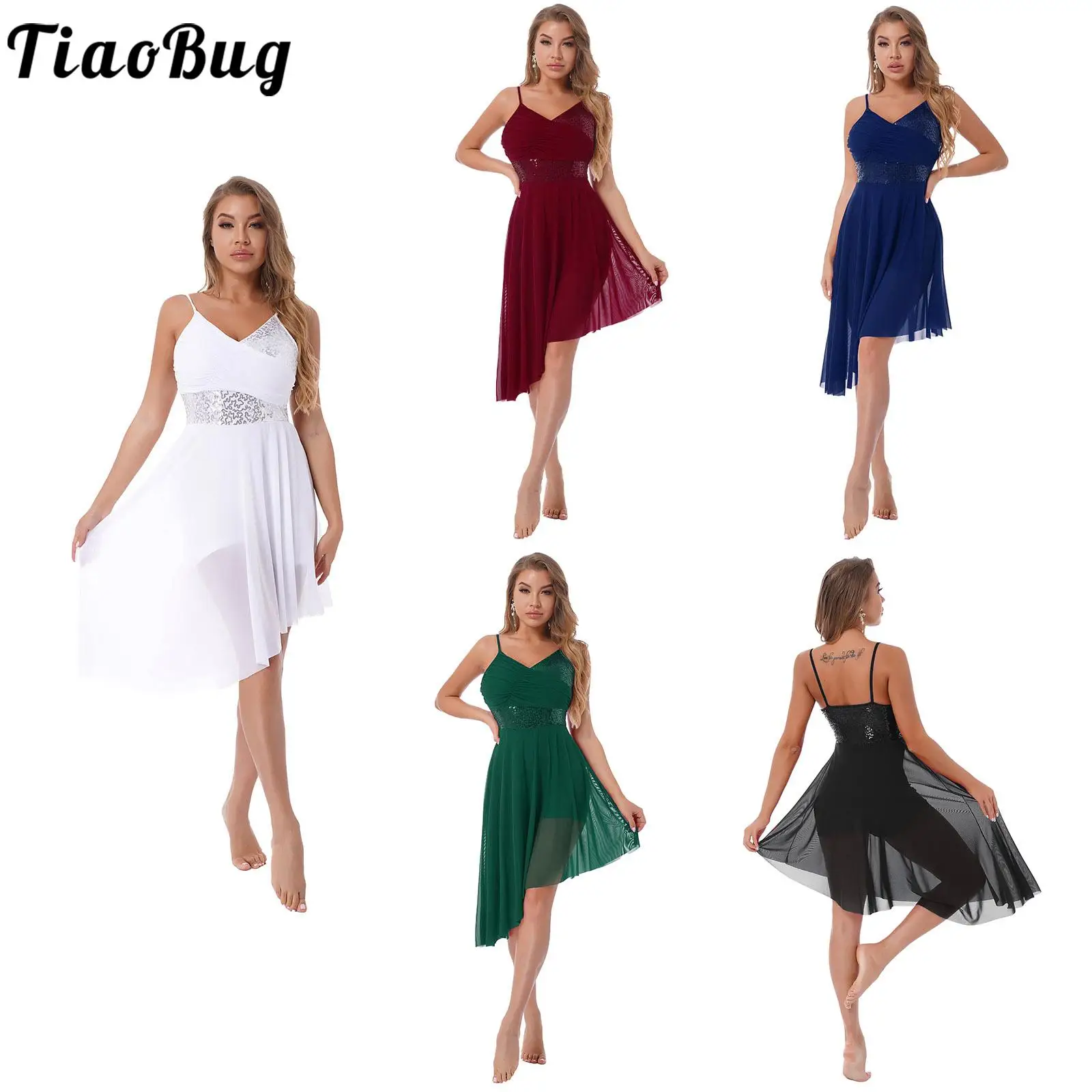 Women Spaghetti Straps V-Neck Sequins Flowy Tulle Leotard Dress Lyrical Modern Ballet Dance Costume Stage Performance Dancewear
Women Spaghetti Straps V-Neck Sequins Flowy Tulle Leotard Dress Lyrical Modern Ballet Dance Costume Stage Performance Dancewear