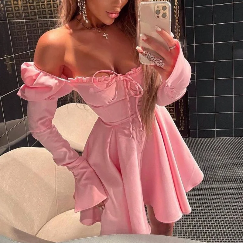 Ruffles Slimmer Waist Dress Fashion Draw String Long Sleeves Dresses Print Sexy Off Shoulder Lantern Sleeve Mini Dress for Women
Ruffles Slimmer Waist Dress Fashion Draw String Long Sleeves Dresses Print Sexy Off Shoulder Lantern Sleeve Mini Dress for Women