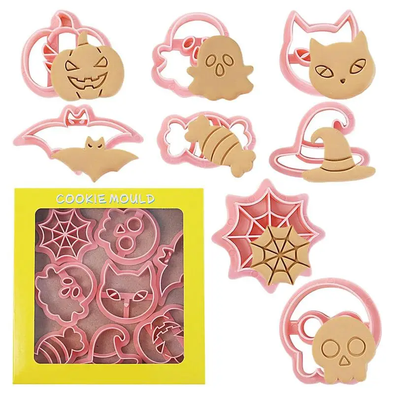 

Pumpkin Cookie Cutter 8pcs Holiday Cookie Cutters Cartoon Pumpkin Ghost Bat Skull Witch Hat Cat Spiderweb Candy Shapes For