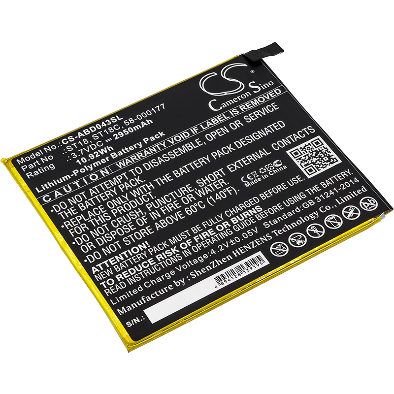 2950mAh ST18 ST18C 58-000177 GB-S10-308594-060L MC-308594 Battery for AMAZON Kindle Fire 7" Kindle Fire 7th Generation 2017
2950mAh ST18 ST18C 58-000177 GB-S10-308594-060L MC-308594 Battery for AMAZON Kindle Fire 7" Kindle Fire 7th Generation 2017