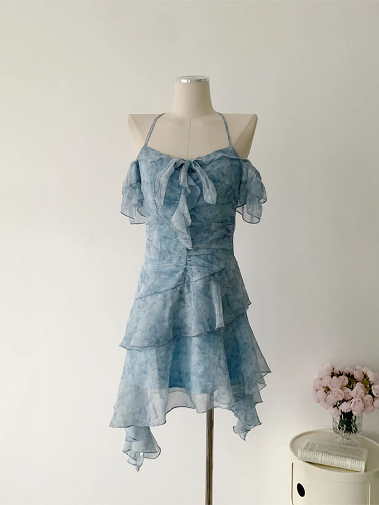 

Женское винтажное платье с рюшами, приталенное цельнокроеное платье во французском ретро-стиле неправильной формы с воротником-стойкой, лето 2023