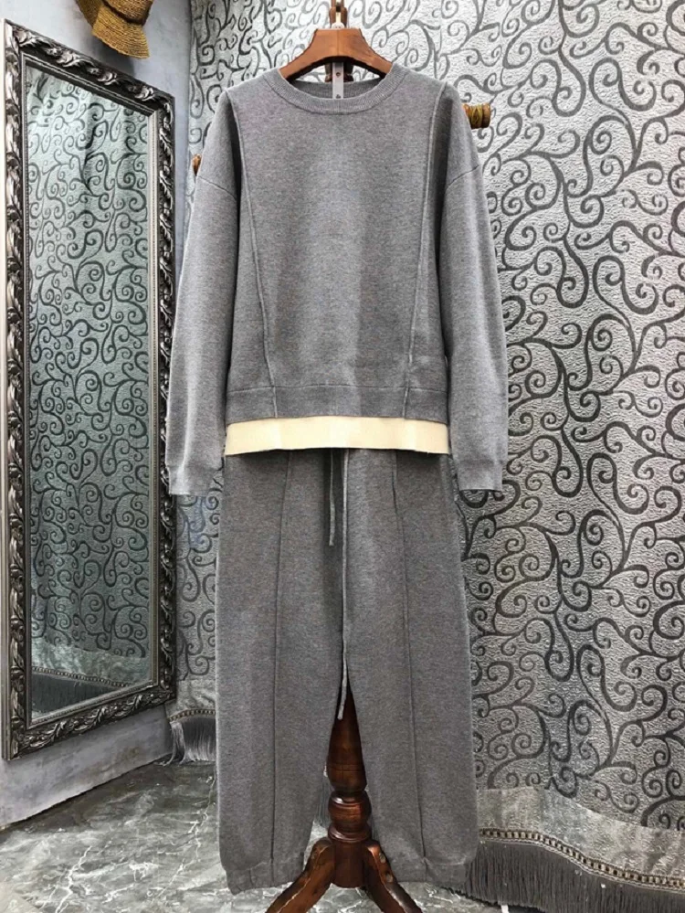 Женский спортивный костюм, вязаный пуловер и брюки из шерсти, Осень-зима 2022 
Женский спортивный костюм, вязаный пуловер и брюки из шерсти, Осень-зима 2022
