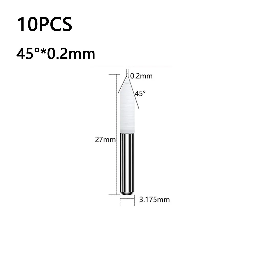 10pcs Carbide Engraving Bits Milling Cutter Tools 45°/60°/90° Optional 0.1/0.2/0.3mmCarving Knife Tungsten Steel Flat Bottom
10pcs Carbide Engraving Bits Milling Cutter Tools 45°/60°/90° Optional 0.1/0.2/0.3mmCarving Knife Tungsten Steel Flat Bottom