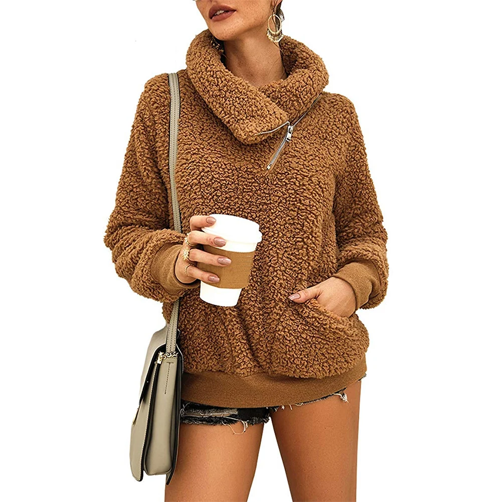Pocket Pure Fleece Sweatshirt Korean Lovely Long Sleeve Zip Jumper Women Daily Leisure Turn Down Collar Temperament Coat 
Pocket Pure Fleece Sweatshirt Korean Lovely Long Sleeve Zip Jumper Women Daily Leisure Turn Down Collar Temperament Coat