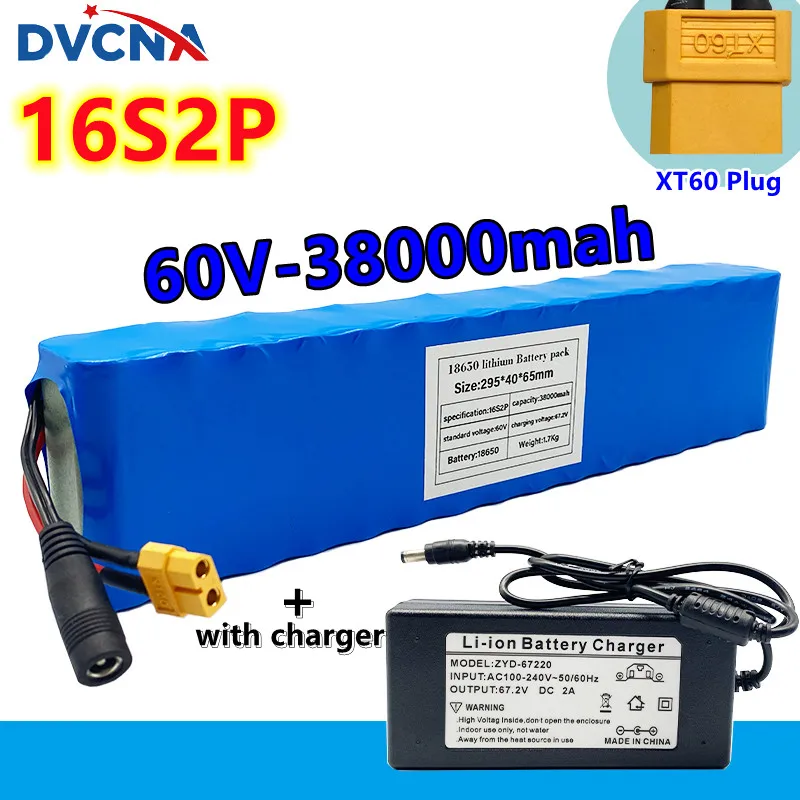 New 60V 16S2P 38Ah 18650 Li-ion Battery Pack 67.2V 38000mAh Ebike Electric bicycle Scooter with BMS 1000 Watt BMS+charger
New 60V 16S2P 38Ah 18650 Li-ion Battery Pack 67.2V 38000mAh Ebike Electric bicycle Scooter with BMS 1000 Watt BMS+charger