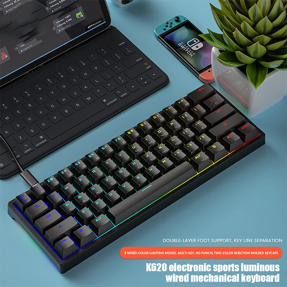 K620 E-sports Luminous Wired Mechanical Keyboard 61 Keys Type-C Wired Gaming Keyboard PBT Keycaps 60% Ergonomics Keyboards
K620 E-sports Luminous Wired Mechanical Keyboard 61 Keys Type-C Wired Gaming Keyboard PBT Keycaps 60% Ergonomics Keyboards