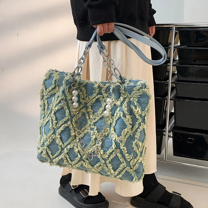 High Quality Women Shoulder Bags Casual Blue Female Handbag Canvas Fashion Chains Tote Bag Ladies Vintage Denim Handbags Tassels
High Quality Women Shoulder Bags Casual Blue Female Handbag Canvas Fashion Chains Tote Bag Ladies Vintage Denim Handbags Tassels