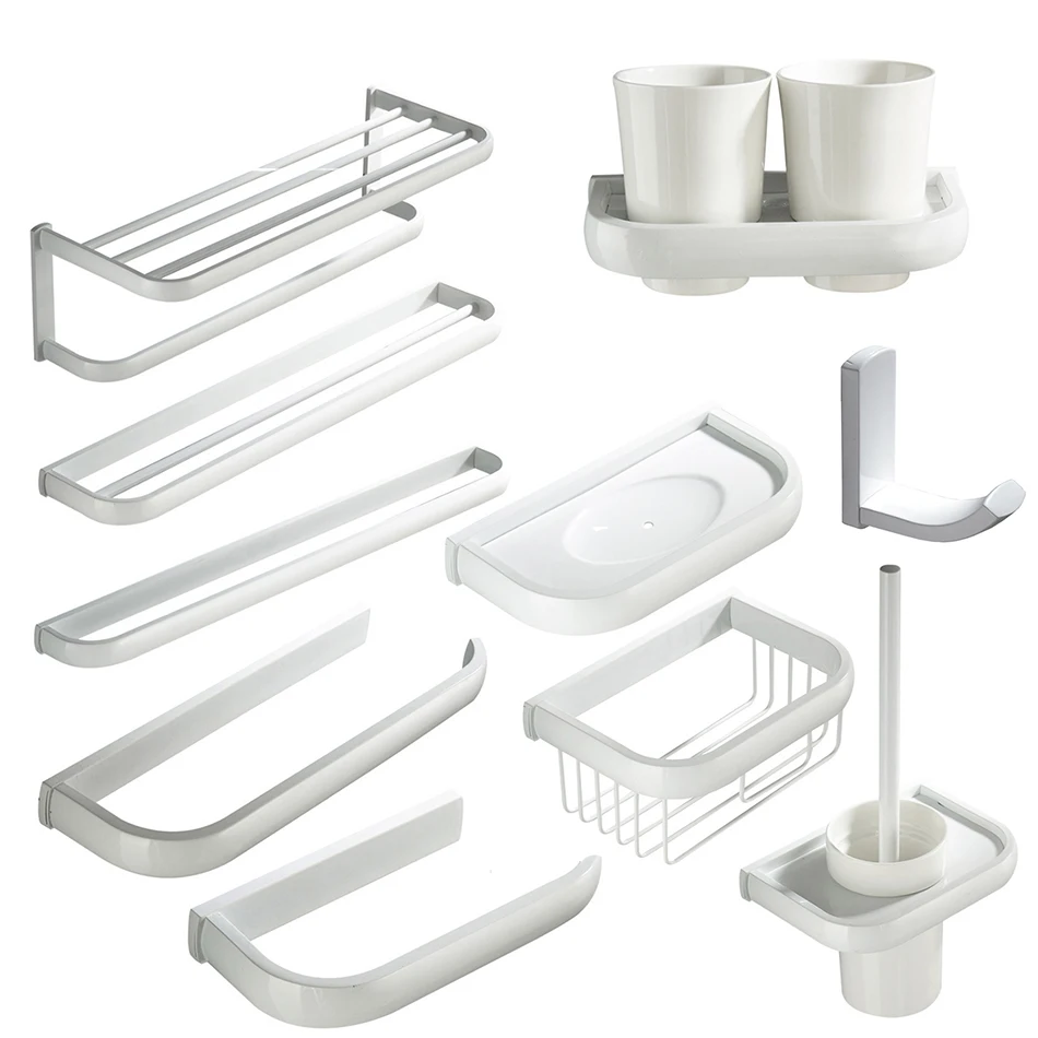 White Bathroom Accessories Set Double Towel Shelf WC Brush Holder Paper Towel Ring Rack Coat Hook Bath Hardware Wall Mounted
White Bathroom Accessories Set Double Towel Shelf WC Brush Holder Paper Towel Ring Rack Coat Hook Bath Hardware Wall Mounted