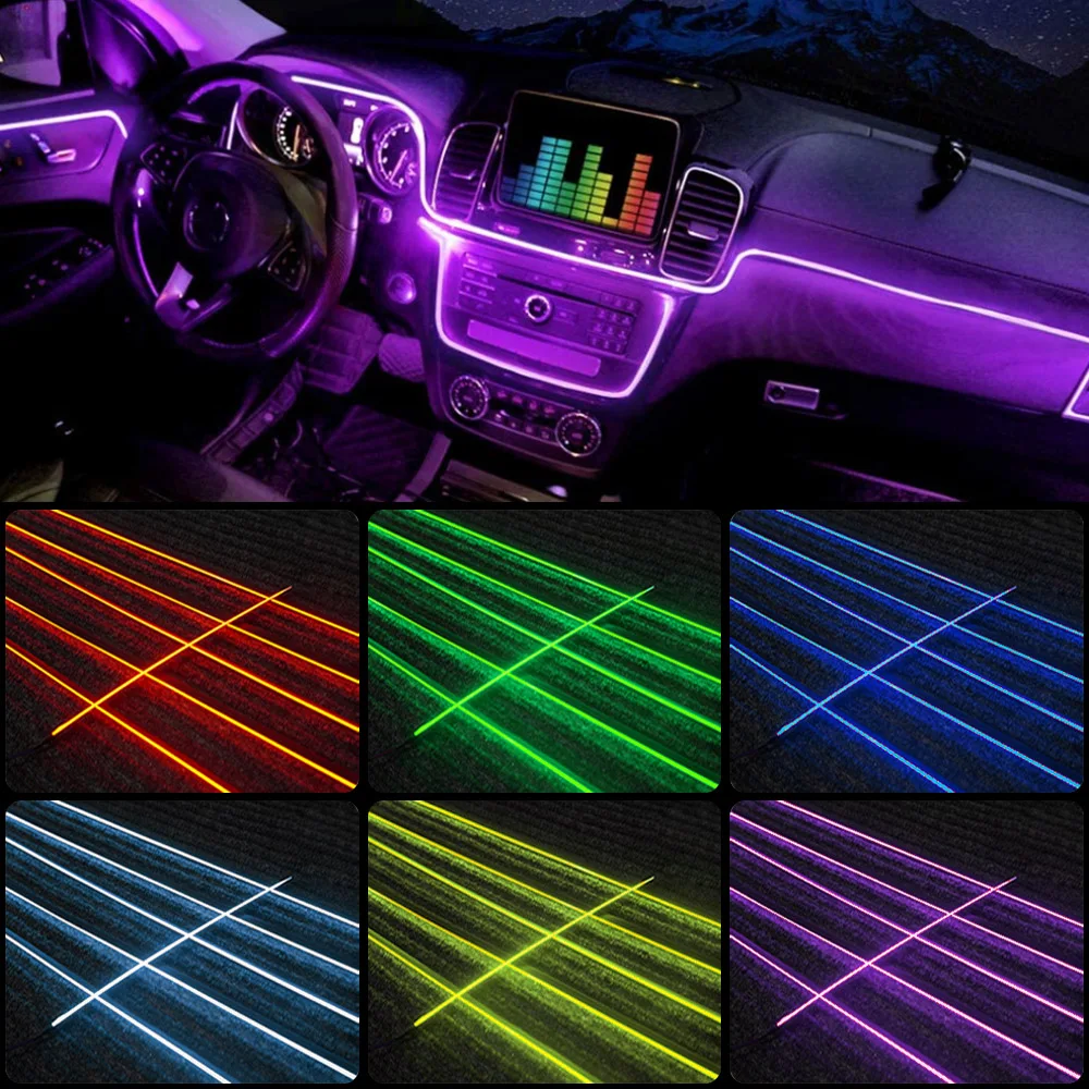 

Universal 18 In1 LED Car Ambient Lights Interior Acrylic Strip Light RBG 64 Color Decoration Atmosphere Lamp Guide Fiber Optic