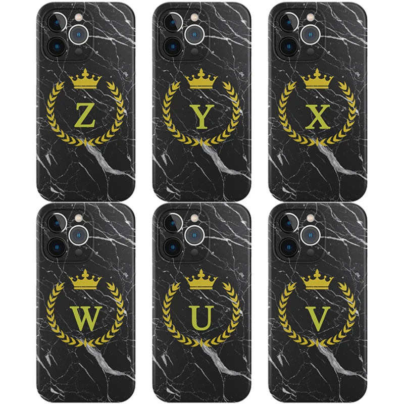 26 Letters Soild Black Marble Golden Crown Phone Case for Iphone 11 12 13 Pro Max Mini 7 8 6 6sPlus Xr X Xs SE Silicone Cover
26 Letters Soild Black Marble Golden Crown Phone Case for Iphone 11 12 13 Pro Max Mini 7 8 6 6sPlus Xr X Xs SE Silicone Cover