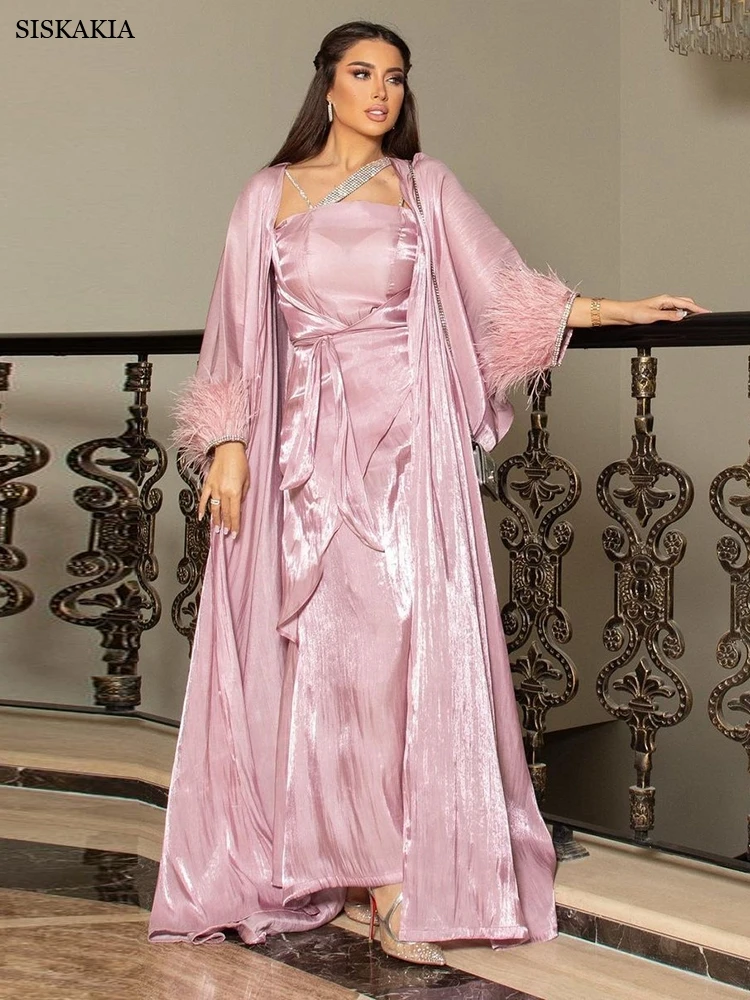 Комплект из 3 предметов для женщин, мусульманский Дубай, арабский наряд, кимоно, открытая абайя, жилет, платья, перо, бриллианты, рукав, исламский комплект одежды
Комплект из 3 предметов для женщин, мусульманский Дубай, арабский наряд, кимоно, открытая абайя, жилет, платья, перо, бриллианты, рукав, исламский комплект одежды