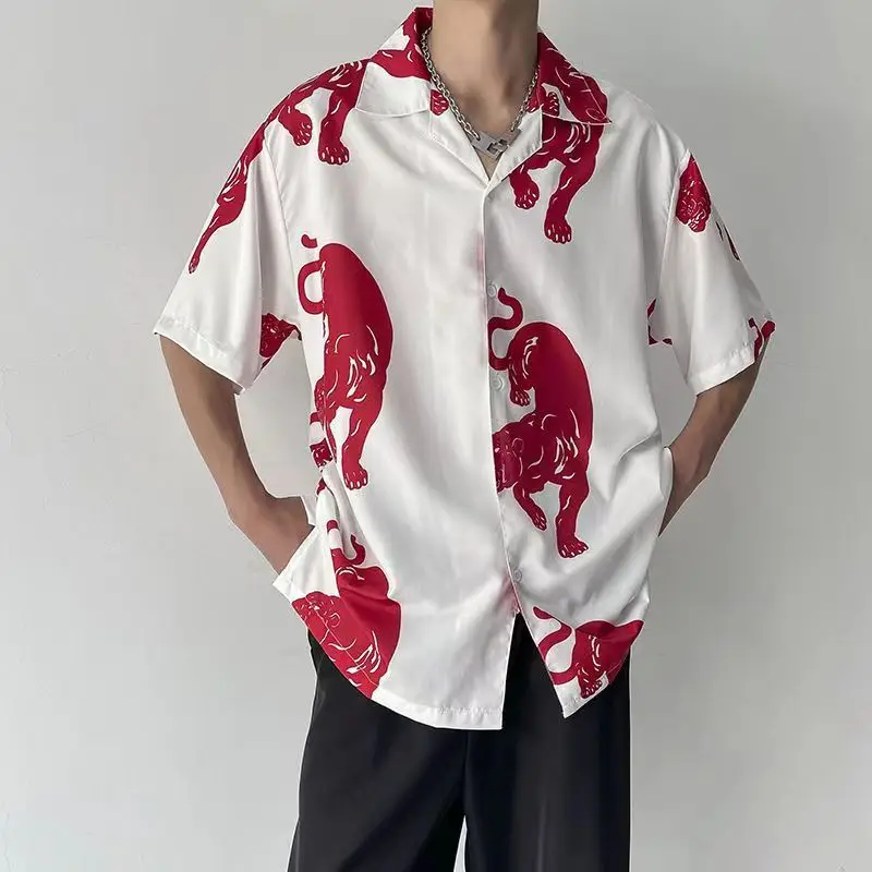 

Tiger Print Animal Beach Style Loose Button Up Shirt Men Women Shirts Cuban Collar Summer Casual Short Sleeve Hawaiian Shirts