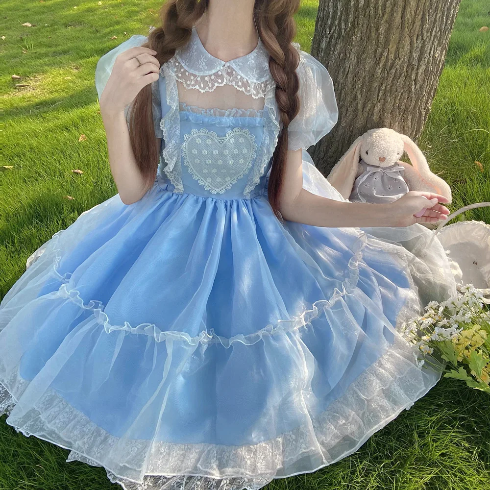 Женское платье с коротким рукавом и круглым вырезом, летнее кружевное платье в стиле «лолита» 
Женское платье с коротким рукавом и круглым вырезом, летнее кружевное платье в стиле «лолита»