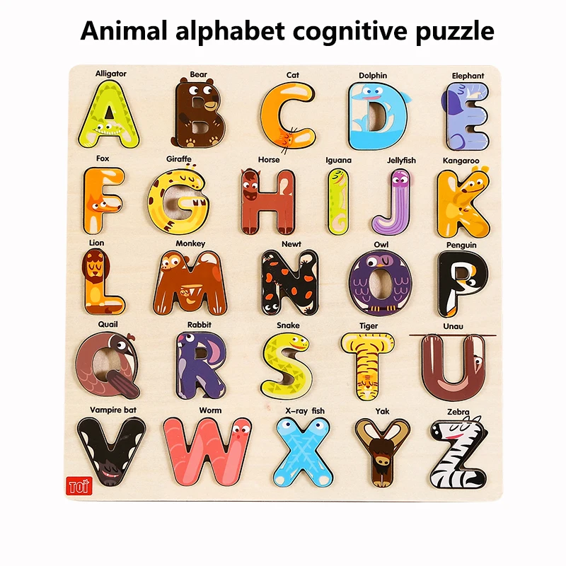 

Toi Children Animal Cartoon Alphabet Wooden Pegboard Early Educational Interesting Jigsaw Puzzle Toys More Than 3 Years Old