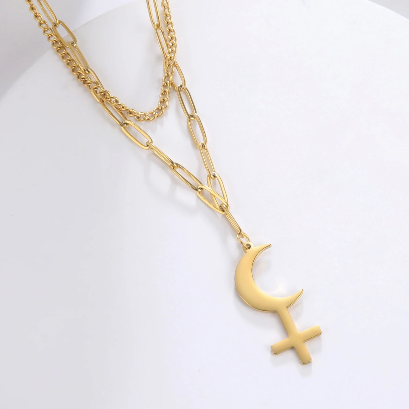 Fashion Women's Necklace Moon Cross Pendant Necklace Stainless Steel Double Layer Necklace Trend Jewelry for Party Gift
Fashion Women's Necklace Moon Cross Pendant Necklace Stainless Steel Double Layer Necklace Trend Jewelry for Party Gift