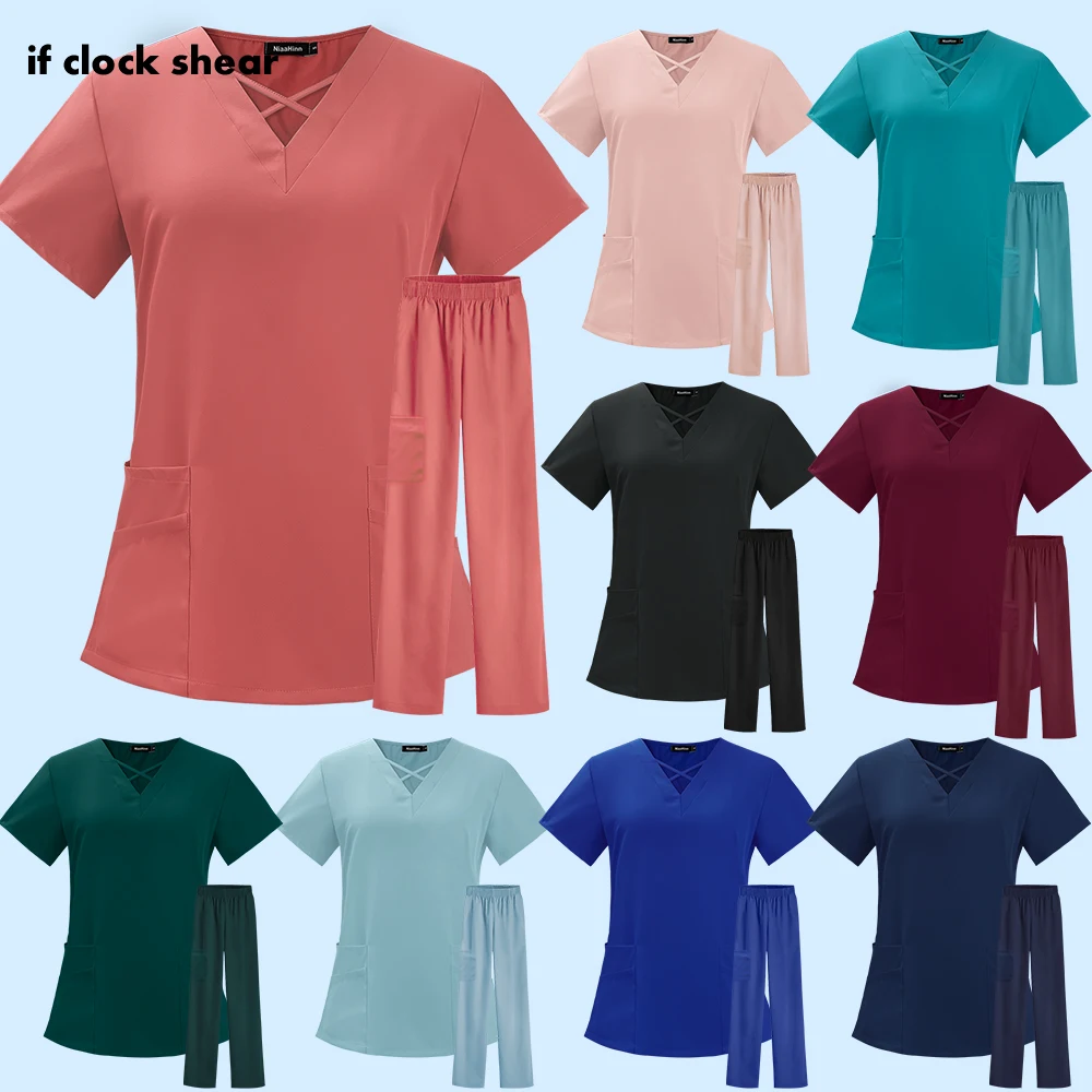 Nursing Clothes for Women V-Neck Multifunctional Pocket Health Care Worker's T-Shirt Pant Suit Beauty Salon Workwear Spa Uniform 
Nursing Clothes for Women V-Neck Multifunctional Pocket Health Care Worker's T-Shirt Pant Suit Beauty Salon Workwear Spa Uniform