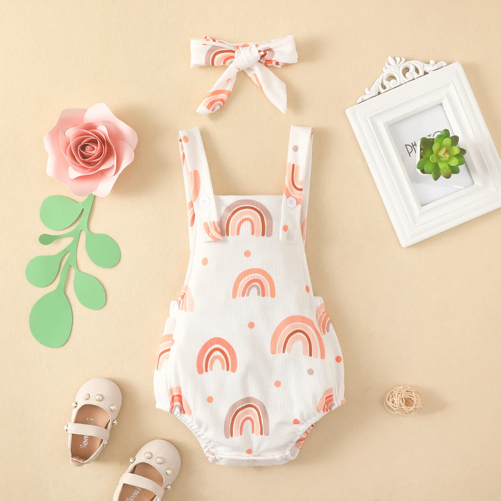 Toddler Kids Baby Outfit Set 2022 Spot Rainbow Pit Strip One-piece Khaki Headband Two-piece Set Short Climb Summer 
Toddler Kids Baby Outfit Set 2022 Spot Rainbow Pit Strip One-piece Khaki Headband Two-piece Set Short Climb Summer