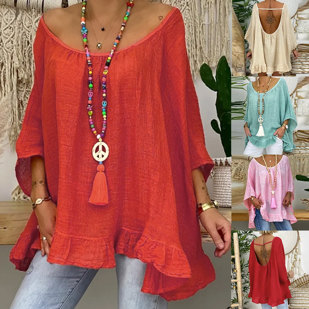 Oversize Fashion Cotton Linen Blouse Shirt Solid Loose O-Neck Tops Casual Summer Ladies Female Women 3/4 Sleeve Blusas Pullover
Oversize Fashion Cotton Linen Blouse Shirt Solid Loose O-Neck Tops Casual Summer Ladies Female Women 3/4 Sleeve Blusas Pullover