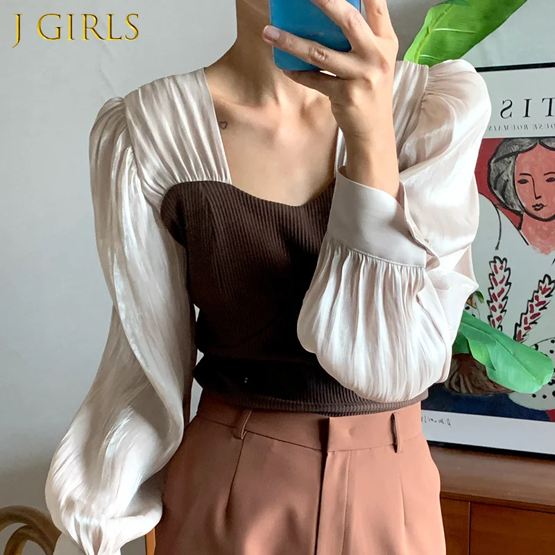 J GIRLS Hit Color Women Blouse Korea Elegant Autumn Ladies Square Collar Puff Sleeve Patchwork Fake Two Piece Slim Shirt Casual
J GIRLS Hit Color Women Blouse Korea Elegant Autumn Ladies Square Collar Puff Sleeve Patchwork Fake Two Piece Slim Shirt Casual