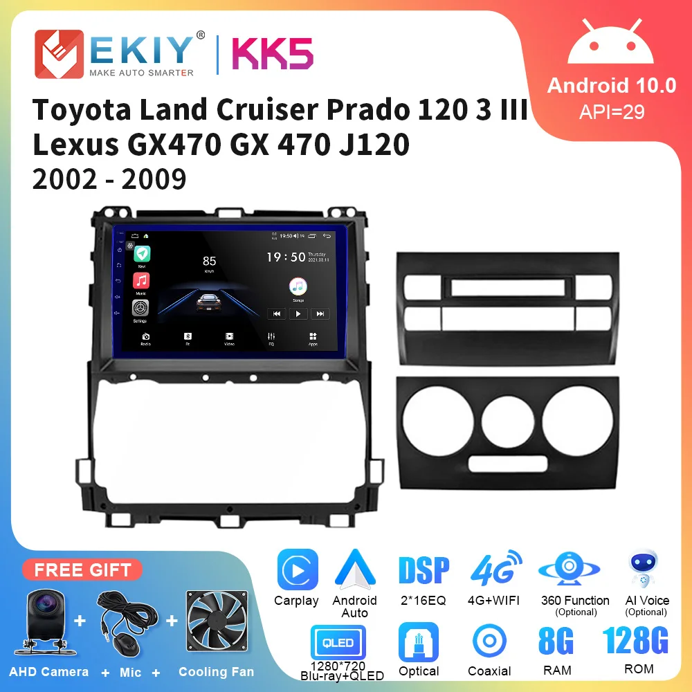 

EKIY KK5 QLED Car Radio For Toyota Land Cruiser Prado 120 III For Lexus GX470 GX 470 J120 2002-2009 Multimedia Video Player DVD