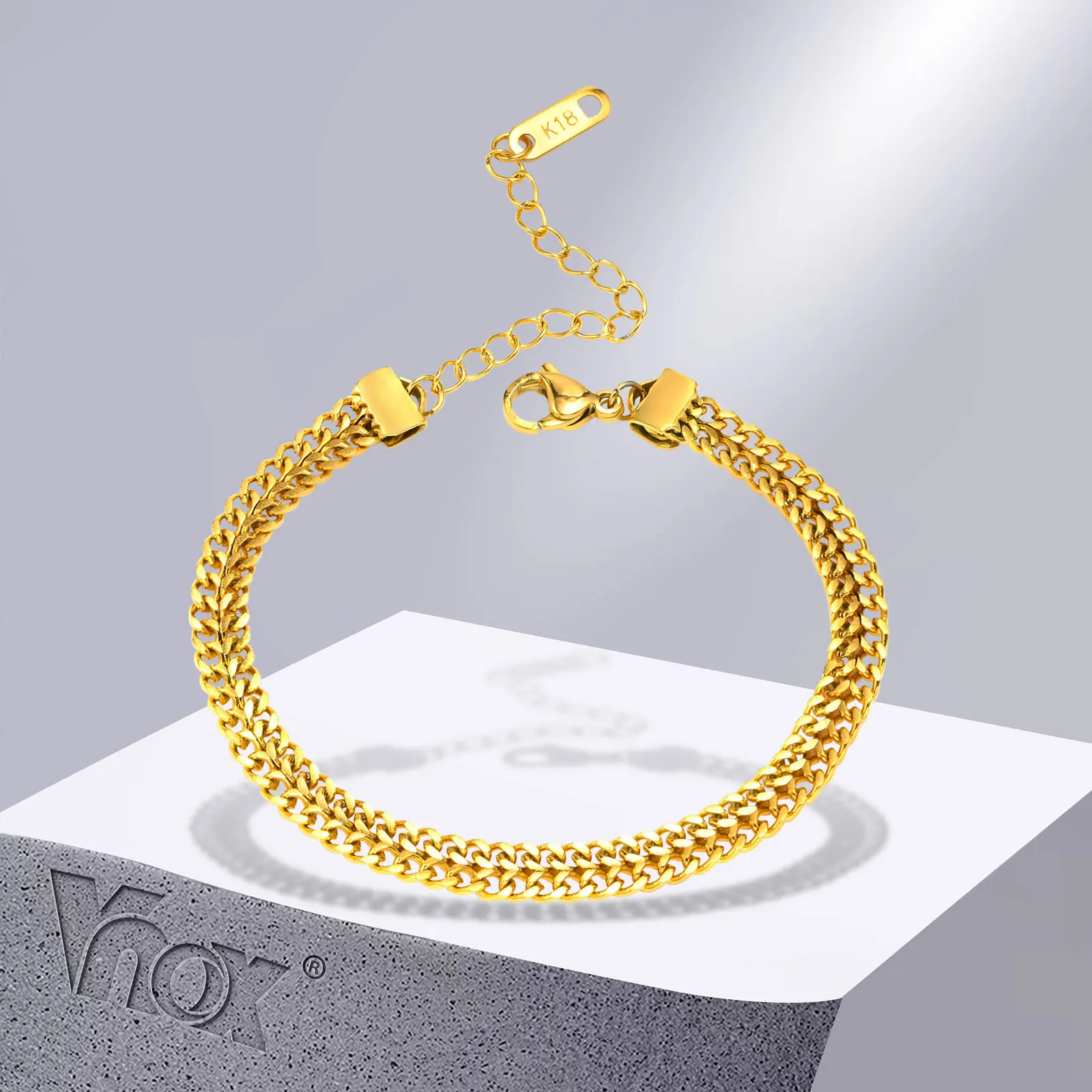 Vnox Double Layered Franco Chain Bracelets for Women, Gold Color Stainless Steel Cuban Foxtail Link Bracelet, Minimalist Jewelry
Vnox Double Layered Franco Chain Bracelets for Women, Gold Color Stainless Steel Cuban Foxtail Link Bracelet, Minimalist Jewelry