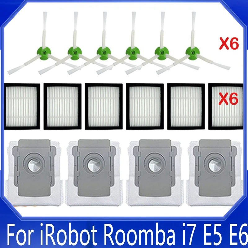 

Сменная деталь для iRobot Roomba i7 i7 + E5 E6 Запчасти для робота-пылесоса Roller, основная боковая щетка, фильтр НЕРА, пылесборник, аксессуары