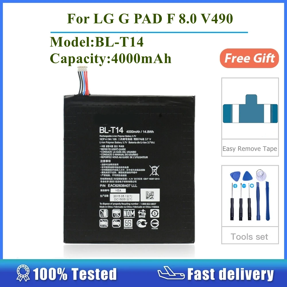 For LG G Pad F 8.0 V480 V495 V496 V490 BL-T14 4000mAh Mobile Battery Spare Part Replacement
For LG G Pad F 8.0 V480 V495 V496 V490 BL-T14 4000mAh Mobile Battery Spare Part Replacement