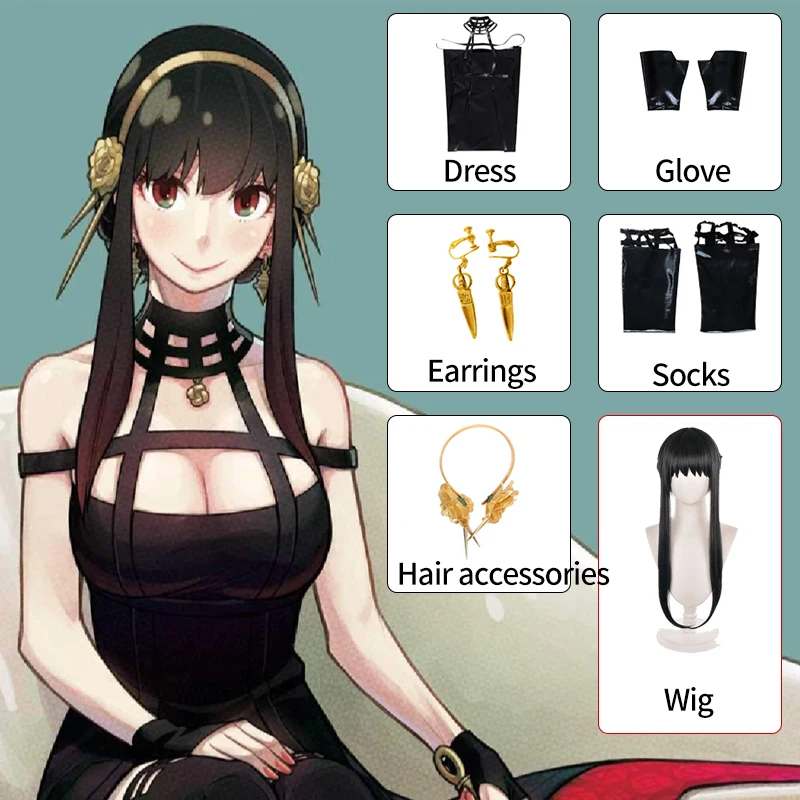 Anime Spy Family Yor Forger Cosplay Killer Assassin Gothic Halter Black Dress Outfit Uniform Costume with Leather
Anime Spy Family Yor Forger Cosplay Killer Assassin Gothic Halter Black Dress Outfit Uniform Costume with Leather