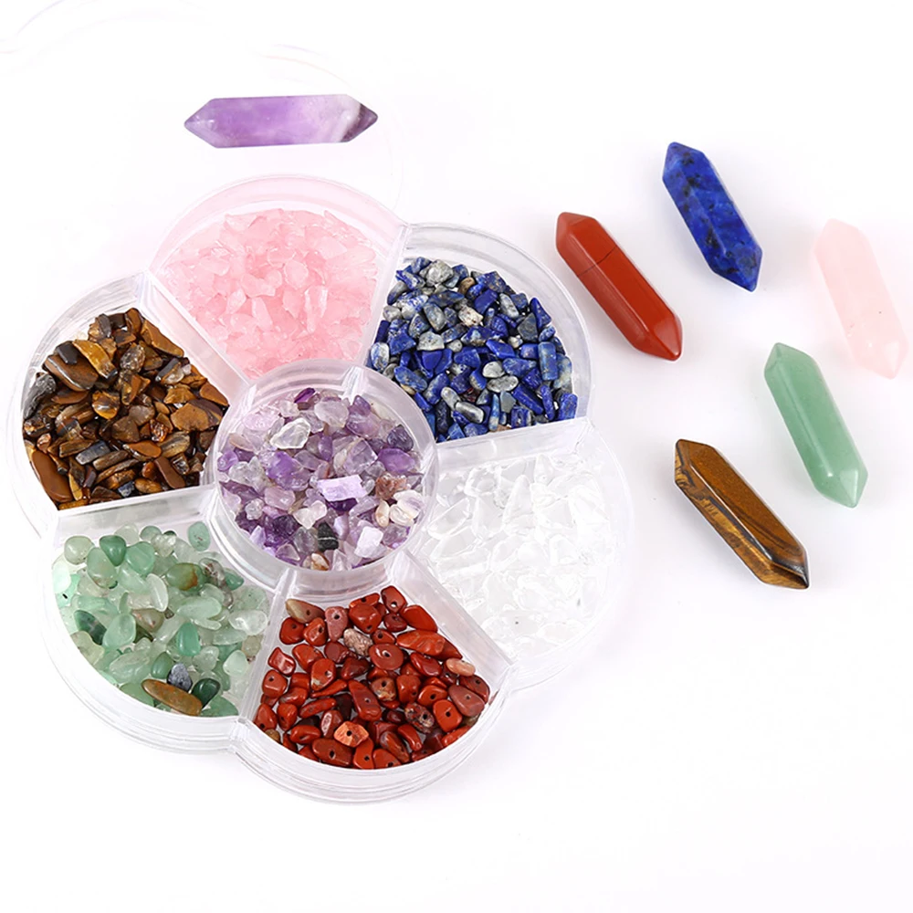 Colorful Natural Stone Crystal Chakra Hexagonal Column Energy Stone Set Crystal Gemstone Ornaments Decoration Gift Box for Child
Colorful Natural Stone Crystal Chakra Hexagonal Column Energy Stone Set Crystal Gemstone Ornaments Decoration Gift Box for Child