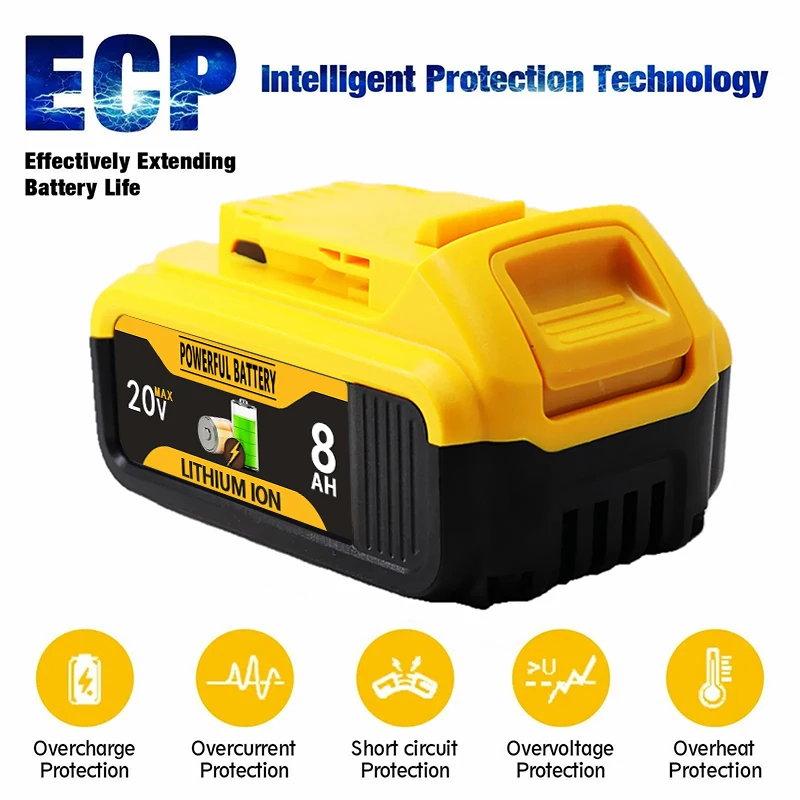 20V 8000mAh DCB200 Replaceable Li-ion Battery Original, For Dewalt 18 Volt MAX Power Tools 18650 Lithium Batteries Compatible
20V 8000mAh DCB200 Replaceable Li-ion Battery Original, For Dewalt 18 Volt MAX Power Tools 18650 Lithium Batteries Compatible