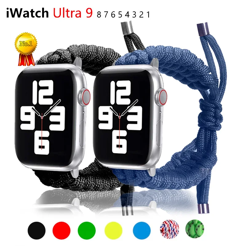 Ремешок нейлоновый Плетеный для Apple Watch Band 9 8 7 41 мм 45 спортивный браслет наручных