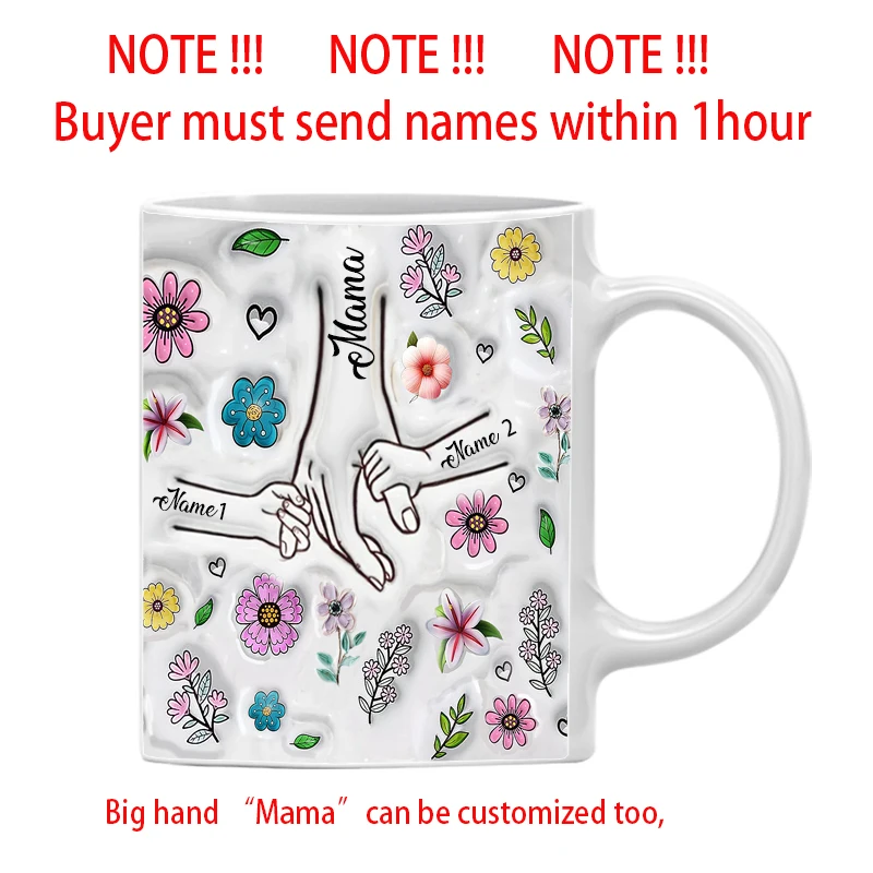 Персонализированная кружка с именем, персонализированная 3D-печать с цветами, чашка с цветами, держащая руки, кофейные кружки для детей и подарки на день матери
Персонализированная кружка с именем, персонализированная 3D-печать с цветами, чашка с цветами, держащая руки, кофейные кружки для детей и подарки на день матери