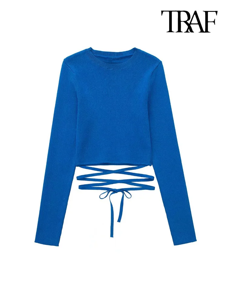 TRAF Women Fashion With Tied Cropped Fitted Knit Blouses Vintage O Neck Long Sleeve Female Shirts Blusas Chic Tops
TRAF Women Fashion With Tied Cropped Fitted Knit Blouses Vintage O Neck Long Sleeve Female Shirts Blusas Chic Tops