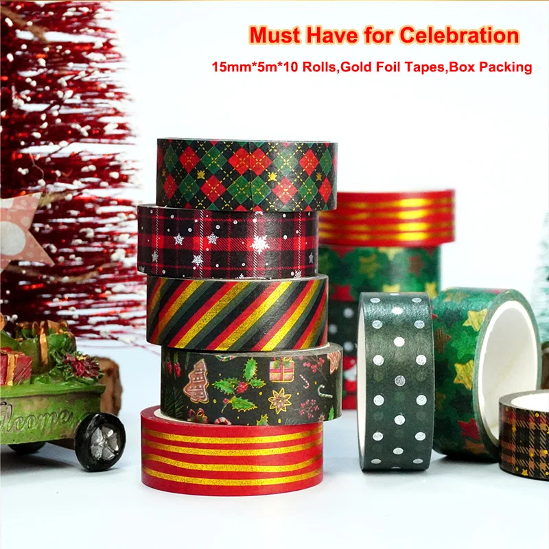10pcs Merry Christmas Washi Tapes Set Gold Silver Foil Adhesive Masking Sticker for Diary Album Home Celebration Decoration
10pcs Merry Christmas Washi Tapes Set Gold Silver Foil Adhesive Masking Sticker for Diary Album Home Celebration Decoration